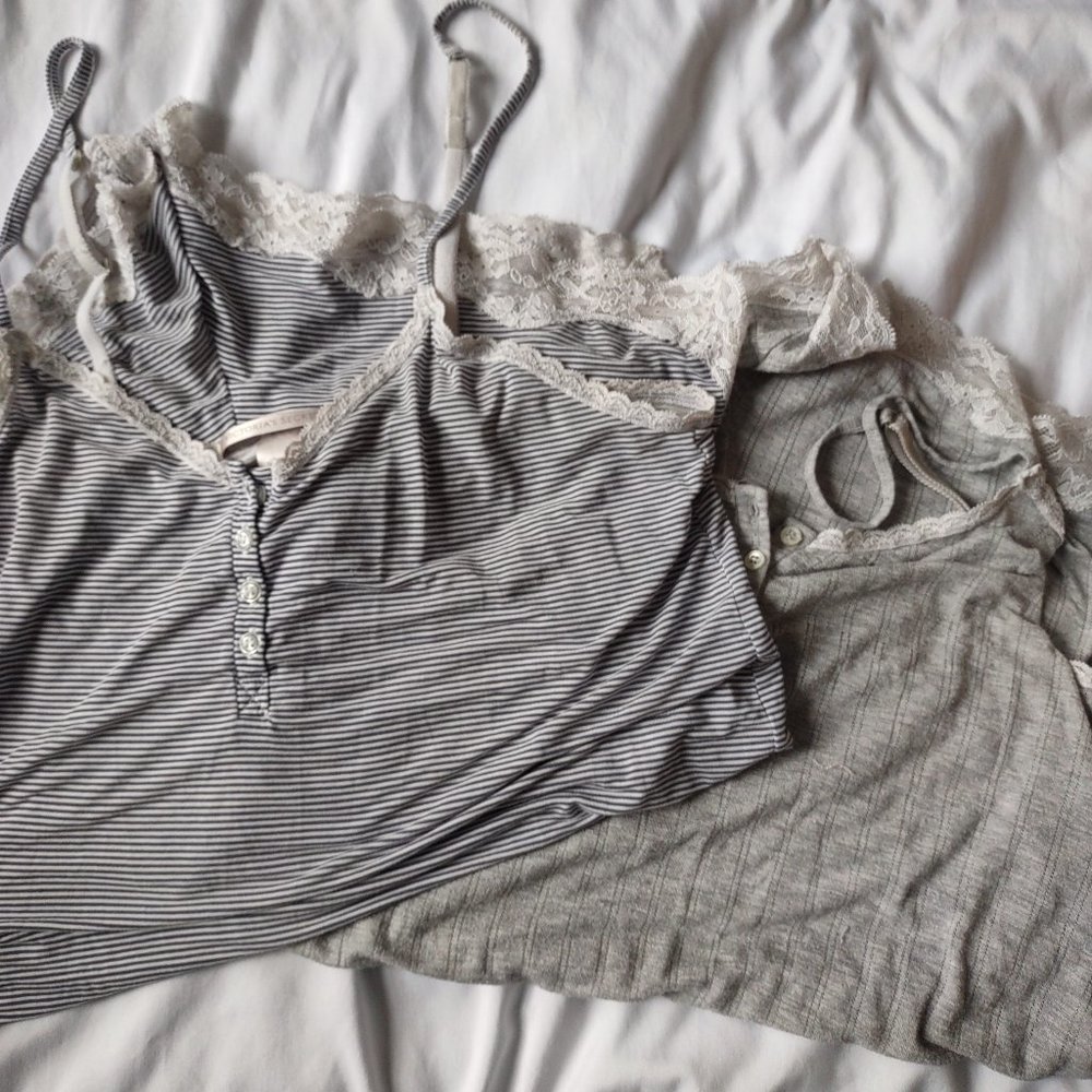 {2 PACK} Victoria's Secret Super Soft Gray Ribbed and Blue and White Rompers